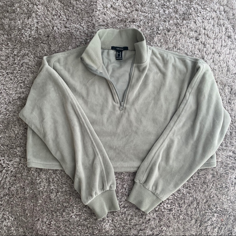 Cropped Quarter Zip Velour Sweater